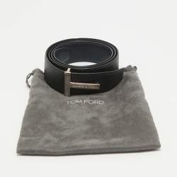 Tom Ford Black/Navy Blue Leather T Icon Reversible Belt 110 CM