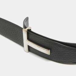 Tom Ford Black/Navy Blue Leather T Icon Reversible Belt 110 CM