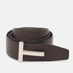 Tom Ford Black/Brown Leather T Logo Reversible Belt 100CM