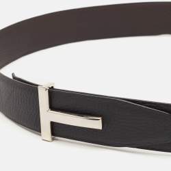 Tom Ford Black/Brown Leather T Logo Reversible Belt 100CM