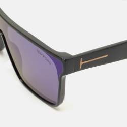 Pre Owned Tom Ford Black Mirrored TF709 Whyat Shield Sunglasses