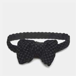 Pre Owned Tom Ford Black Checkered Velvet Bow Tie 