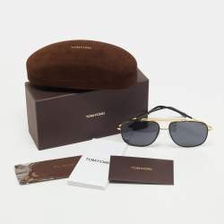 Pre Owned Tom Ford Black/Gold Tone TF693 Benton Aviator Sunglasses