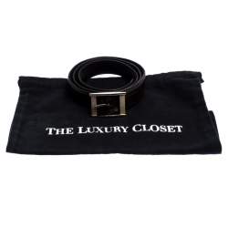 Pre Owned Tom Ford Dark Brown Croc Embossed Leather Buckle Belt 90CM