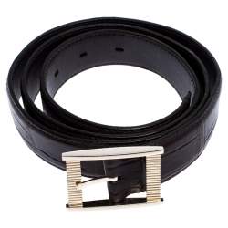 Pre Owned Tom Ford Dark Brown Croc Embossed Leather Buckle Belt 90CM