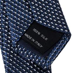 Pre Owned Tom Ford Navy Blue & Silver Basketweave Silk Tie