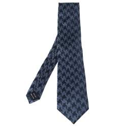 Pre Owned Tom Ford Navy Blue Houndstooth Silk Jacquard Tie