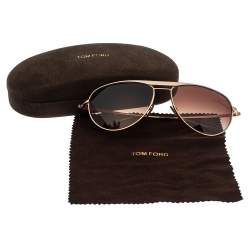 Pre Owned نظارة شمسية توم فورد أفياتور ويليام متدرجة بنية/ ذهبية وردية