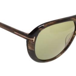 Pre Owned Tom Ford Havana Brown/Green Marley TF510 Pilot Sunglasses