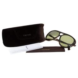 Pre Owned Tom Ford Havana Brown/Green Marley TF510 Pilot Sunglasses