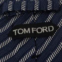 Pre Owned Tom Ford Blue Striped Jacquard Silk Cotton Tie