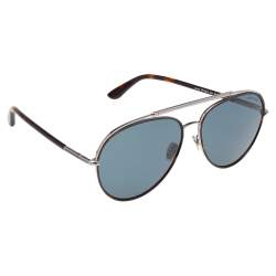 Pre Owned Tom Ford Dark Havana/Teal Curtis TF748-F Pilot Sunglasses