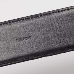 Pre Owned Tom Ford Black Leather Logo Buckle Belt 105 CM