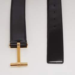 Pre Owned Tom Ford Black Leather Logo Buckle Belt 105 CM