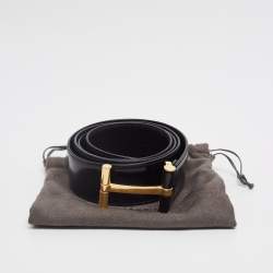 Pre Owned Tom Ford Black Leather Logo Buckle Belt 105 CM