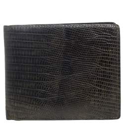 Tom Ford Black/Green Lizard Embossed Leather Bifold Wallet