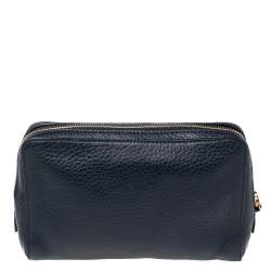 Tom Ford Navy Blue Leather Zip Around Wristlet Pouch