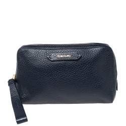 Tom Ford Navy Blue Leather Zip Around Wristlet Pouch Tom Ford | TLC