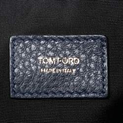 Tom Ford Navy Blue Leather Zip Around Wristlet Pouch