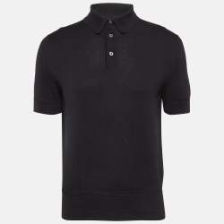 Tom Ford Black Cotton Knit Polo T-Shirt L