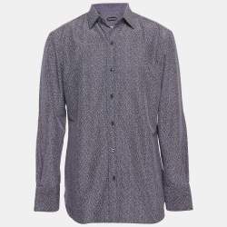Tom Ford Blue Dotted Cotton & Silk Buttoned-Up Shirt L