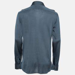 Tom Ford Blue Stretch Knit Button Front Shirt XL