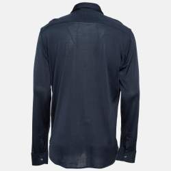 Tom Ford Navy Blue Stretch Knit Button Front Shirt XL