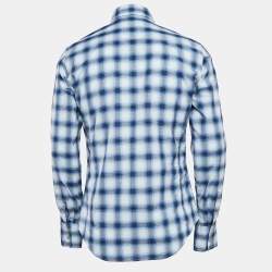 Pre Owned Tom Ford Blue Plaid Cotton Button Front Shirt M