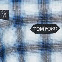 Pre Owned Tom Ford Blue Plaid Cotton Button Front Shirt M