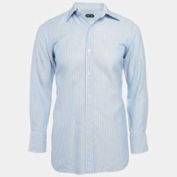 Tom Ford Blue Pinstripe Cotton Long Sleeve Shirt M