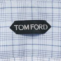 Tom Ford Blue Tartan Pattern Cotton Button Front Shirt XL