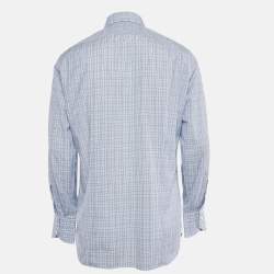 Tom Ford Blue Tartan Pattern Cotton Button Front Shirt XL