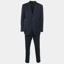 Tom Ford Navy Blue Wool Plaid Pants Suit XL