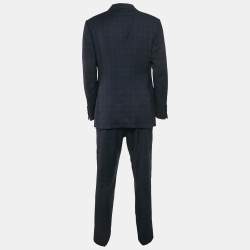 Tom Ford Navy Blue Wool Plaid Pants Suit XL
