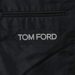 Pre Owned Tom Ford Black Herringbone Wool Pants Suit XL