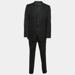 Pre Owned Tom Ford Black Herringbone Wool Pants Suit XL