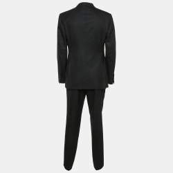 Pre Owned Tom Ford Black Herringbone Wool Pants Suit XL