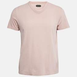 Tom Ford Pink Cotton V-Neck T-Shirt S