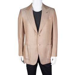 مملوكة مسبقًا Tom Ford Orange Herringbone Pattern Silk Blazer L