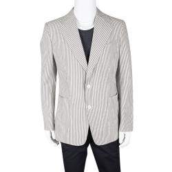 Pre Owned Tom Ford Brown and White Striped Cotton Basic Base Blazer XL
