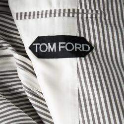 Pre Owned Tom Ford Brown and White Striped Cotton Basic Base Blazer XL