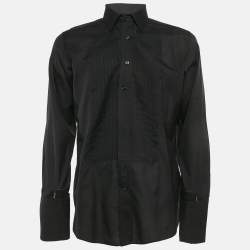 Tom Ford Black Pleated Cotton Long Sleeve Shirt L