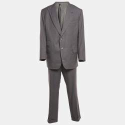 Tom Ford Grey Striped Wool Single Breasted Pants Suit Set 4XL/5XL