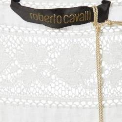 Pre Owned Roberto Cavalli White Cotton & Lace Sleeveless Maxi Dress S