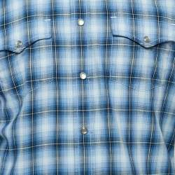 Tom Ford Blue Checked Cotton Full Sleeve Shirt XL