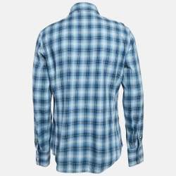 Tom Ford Blue Checked Cotton Full Sleeve Shirt XL