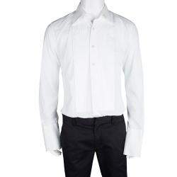 Tom Ford White Cotton Pintuck Detail Long Sleeve Button Front Tuxedo Shirt XL