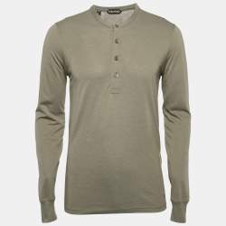 Tom Ford Green Jersey Long Sleeve Henley Neck T-Shirt M