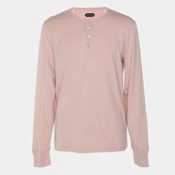 Tom Ford Pink Cotton Knit Long Sleeve Henley T-Shirt XL