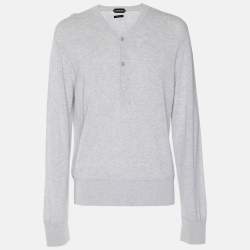 Pre Owned Tom Ford Grey Jersey Full Sleeve Henley T-Shirt L